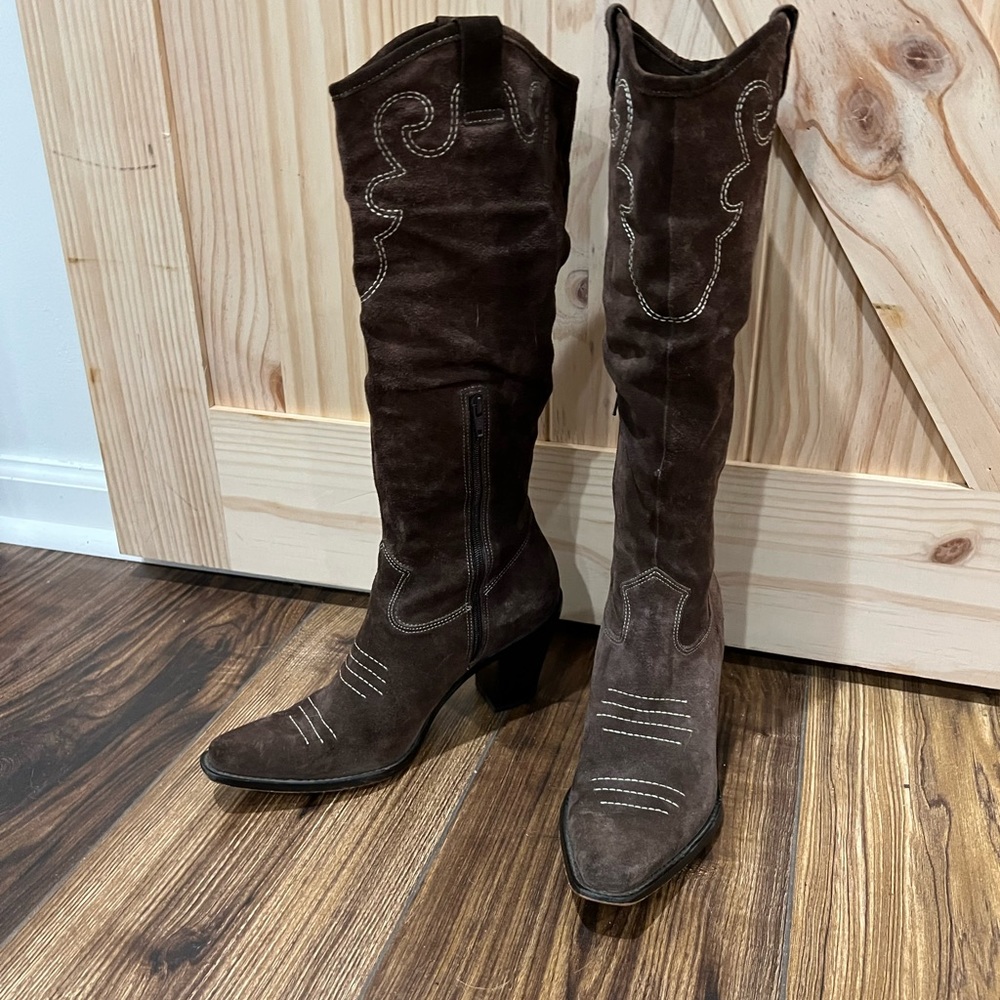 Via Spiga Brown Suede Western Boots mid Calf Boots Size 7 Pre Owned